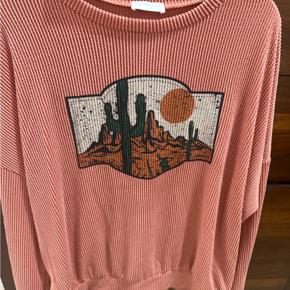 Rolling Ranch Boutique Ribbed Pullover Sweatshirt 1X (XL oversized) Desert Sun